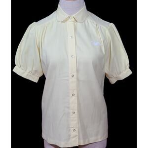 VTG 70s Wrangler Jr Womens Teens Puff Sleeve Yellow Button Up Shirt Logo Med/9